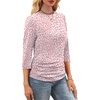 image:imageWIHOLL Womens 34 Length Sleeve Tops Crewneck Ruched Summer Shirts 2026 Business Casual Outfits Blouses Spring Clothes09  Pink Leopard