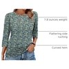 image:imageWIHOLL Womens 34 Length Sleeve Tops Crewneck Ruched Summer Shirts 2026 Business Casual Outfits Blouses Spring Clothes12  Floral Blue