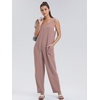 image:imageWIHOLL Womens Casual Loose Knit Jumpsuits Sleeveless V Neck Romper with Pocket and Long Pants Overalls