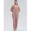 image:imageWIHOLL Womens Casual Loose Knit Jumpsuits Sleeveless V Neck Romper with Pocket and Long Pants Overalls