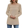 image:imageWIHOLL Womens Lace Long Sleeve Shirts Fall Tops Fashion Dressy Casual Lightweight Sweaters Mesh Clothes Trendy Waffle KnitAoatmeal