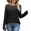 image:imageWIHOLL Womens Lace Long Sleeve Shirts Fall Tops Fashion Dressy Casual Lightweight Sweaters Mesh Clothes Trendy Waffle KnitCblack