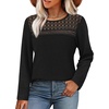image:imageWIHOLL Womens Lace Long Sleeve Shirts Fall Tops Fashion Dressy Casual Lightweight Sweaters Mesh Clothes Trendy Waffle KnitCblack