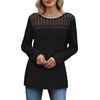 image:imageWIHOLL Womens Lace Long Sleeve Shirts Fall Tops Fashion Dressy Casual Lightweight Sweaters Mesh Clothes Trendy Waffle KnitCblack