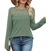 image:imageWIHOLL Womens Lace Long Sleeve Shirts Fall Tops Fashion Dressy Casual Lightweight Sweaters Mesh Clothes Trendy Waffle KnitDgreen