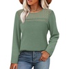 image:imageWIHOLL Womens Lace Long Sleeve Shirts Fall Tops Fashion Dressy Casual Lightweight Sweaters Mesh Clothes Trendy Waffle KnitDgreen
