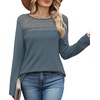 image:imageWIHOLL Womens Lace Long Sleeve Shirts Fall Tops Fashion Dressy Casual Lightweight Sweaters Mesh Clothes Trendy Waffle KnitDreal Teal