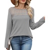 image:imageWIHOLL Womens Lace Long Sleeve Shirts Fall Tops Fashion Dressy Casual Lightweight Sweaters Mesh Clothes Trendy Waffle KnitEgrey