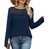 image:imageWIHOLL Womens Lace Long Sleeve Shirts Fall Tops Fashion Dressy Casual Lightweight Sweaters Mesh Clothes Trendy Waffle KnitFnavy Blue