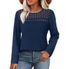 image:imageWIHOLL Womens Lace Long Sleeve Shirts Fall Tops Fashion Dressy Casual Lightweight Sweaters Mesh Clothes Trendy Waffle KnitFnavy Blue