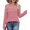 image:imageWIHOLL Womens Lace Long Sleeve Shirts Fall Tops Fashion Dressy Casual Lightweight Sweaters Mesh Clothes Trendy Waffle KnitHpink