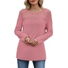 image:imageWIHOLL Womens Lace Long Sleeve Shirts Fall Tops Fashion Dressy Casual Lightweight Sweaters Mesh Clothes Trendy Waffle KnitHpink