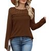 image:imageWIHOLL Womens Lace Long Sleeve Shirts Fall Tops Fashion Dressy Casual Lightweight Sweaters Mesh Clothes Trendy Waffle KnitIcoffee