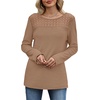 image:imageWIHOLL Womens Lace Long Sleeve Shirts Fall Tops Fashion Dressy Casual Lightweight Sweaters Mesh Clothes Trendy Waffle KnitJkhaki