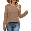 image:imageWIHOLL Womens Lace Long Sleeve Shirts Fall Tops Fashion Dressy Casual Lightweight Sweaters Mesh Clothes Trendy Waffle KnitJkhaki