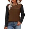 image:imageWIHOLL Womens Lace Long Sleeve Shirts Fall Tops Fashion Dressy Casual Lightweight Sweaters Mesh Clothes Trendy Waffle KnitLcoffee Black