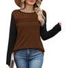 image:imageWIHOLL Womens Lace Long Sleeve Shirts Fall Tops Fashion Dressy Casual Lightweight Sweaters Mesh Clothes Trendy Waffle KnitLcoffee Black