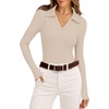 image:imageWIHOLL Womens Long Sleeve Shirts Collared Neck Business Casual Fitted TopsAapricot