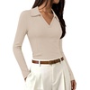 image:imageWIHOLL Womens Long Sleeve Shirts Collared Neck Business Casual Fitted TopsAapricot