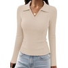 image:imageWIHOLL Womens Long Sleeve Shirts Collared Neck Business Casual Fitted TopsAapricot