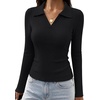 image:imageWIHOLL Womens Long Sleeve Shirts Collared Neck Business Casual Fitted TopsAblack