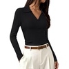 image:imageWIHOLL Womens Long Sleeve Shirts Collared Neck Business Casual Fitted TopsAblack