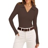 image:imageWIHOLL Womens Long Sleeve Shirts Collared Neck Business Casual Fitted TopsAchocolate Brown