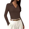 image:imageWIHOLL Womens Long Sleeve Shirts Collared Neck Business Casual Fitted TopsAchocolate Brown