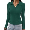 image:imageWIHOLL Womens Long Sleeve Shirts Collared Neck Business Casual Fitted TopsAgreen