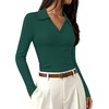 image:imageWIHOLL Womens Long Sleeve Shirts Collared Neck Business Casual Fitted TopsAgreen