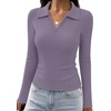image:imageWIHOLL Womens Long Sleeve Shirts Collared Neck Business Casual Fitted TopsAgrey Purple
