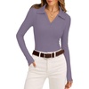 image:imageWIHOLL Womens Long Sleeve Shirts Collared Neck Business Casual Fitted TopsAgrey Purple