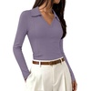 image:imageWIHOLL Womens Long Sleeve Shirts Collared Neck Business Casual Fitted TopsAgrey Purple