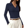 image:imageWIHOLL Womens Long Sleeve Shirts Collared Neck Business Casual Fitted TopsAnavy Blue