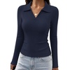 image:imageWIHOLL Womens Long Sleeve Shirts Collared Neck Business Casual Fitted TopsAnavy Blue