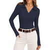 image:imageWIHOLL Womens Long Sleeve Shirts Collared Neck Business Casual Fitted TopsAnavy Blue