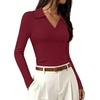 image:imageWIHOLL Womens Long Sleeve Shirts Collared Neck Business Casual Fitted TopsArust Red