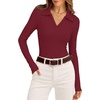 image:imageWIHOLL Womens Long Sleeve Shirts Collared Neck Business Casual Fitted TopsArust Red