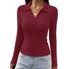image:imageWIHOLL Womens Long Sleeve Shirts Collared Neck Business Casual Fitted TopsArust Red