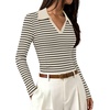 image:imageWIHOLL Womens Long Sleeve Shirts Collared Neck Business Casual Fitted TopsBapricotblack Striped