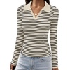 image:imageWIHOLL Womens Long Sleeve Shirts Collared Neck Business Casual Fitted TopsBapricotblack Striped