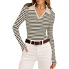 image:imageWIHOLL Womens Long Sleeve Shirts Collared Neck Business Casual Fitted TopsBapricotblack Striped