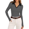 image:imageWIHOLL Womens Long Sleeve Shirts Collared Neck Business Casual Fitted TopsBblackwhite Striped