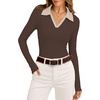 image:imageWIHOLL Womens Long Sleeve Shirts Collared Neck Business Casual Fitted TopsCchocolate Brownapricot