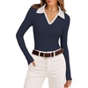 image:imageWIHOLL Womens Long Sleeve Shirts Collared Neck Business Casual Fitted TopsCnavy Bluewhite