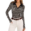 image:imageWIHOLL Womens Long Sleeve Shirts Collared Neck Business Casual Fitted TopsDleopard Print