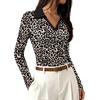 image:imageWIHOLL Womens Long Sleeve Shirts Collared Neck Business Casual Fitted TopsDleopard Print