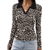 image:imageWIHOLL Womens Long Sleeve Shirts Collared Neck Business Casual Fitted TopsDleopard Print