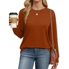 image:imageWIHOLL Womens Long Sleeve Shirts Loose Fits Fall Outfits Basic Casual Tunic Tops Crewneck Clothes