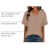 image:imageWIHOLL Womens Oversized V Neck Tshirts Plus Size Summer Tops 2026 Short Rolled Sleeve Shirts Dressy Casual Blouses S4XLBeige